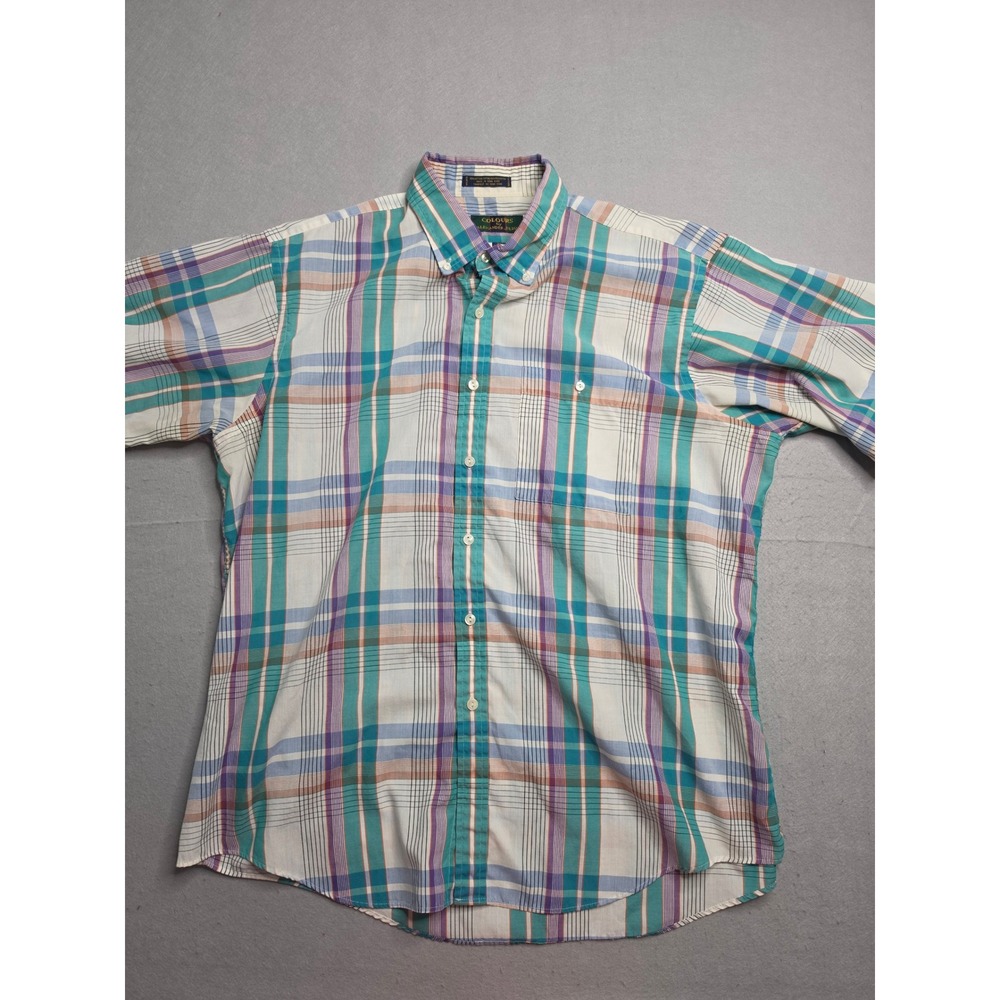 Colours by Alexander Julian Dress Shirt Men XL 17-17.5 Multi Plaid Cotton Formal